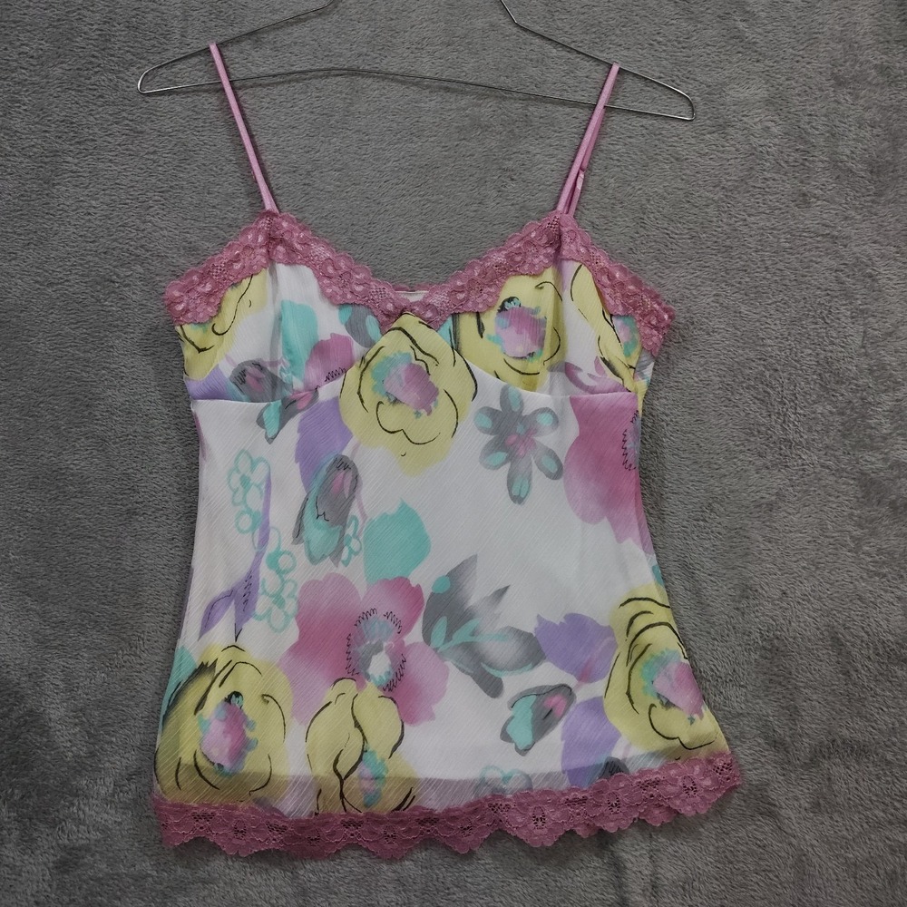 Vtg Y2k Young At Heart Babydoll Camisole Lace Trim‎ M Made in USA Watercolor